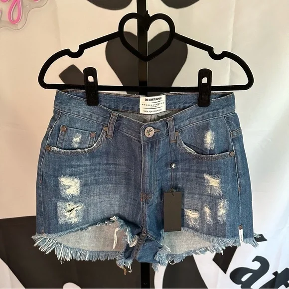 ONE Teaspoon for Free People Blue Colt High Waisted Bonitas Denim Shorts - Picture 12 of 14